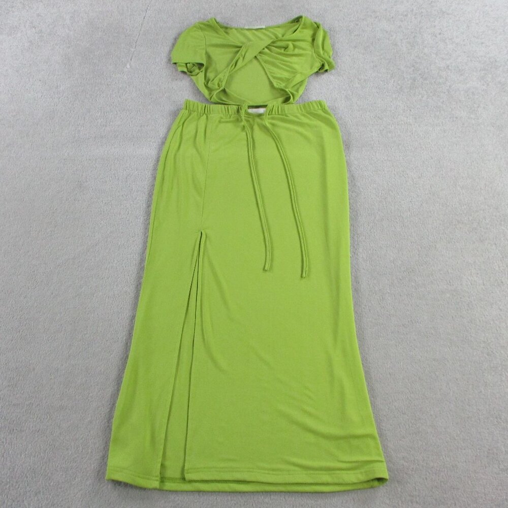 12th Tribe Top and Skirt Set Womens Small Green Twist Cropped EUC